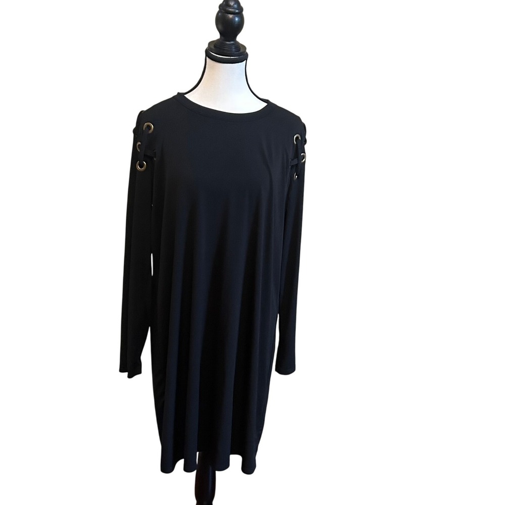 Michael Kors Black Long Sleeve Dress XL Grommet Detail Laced Shoulder Casual